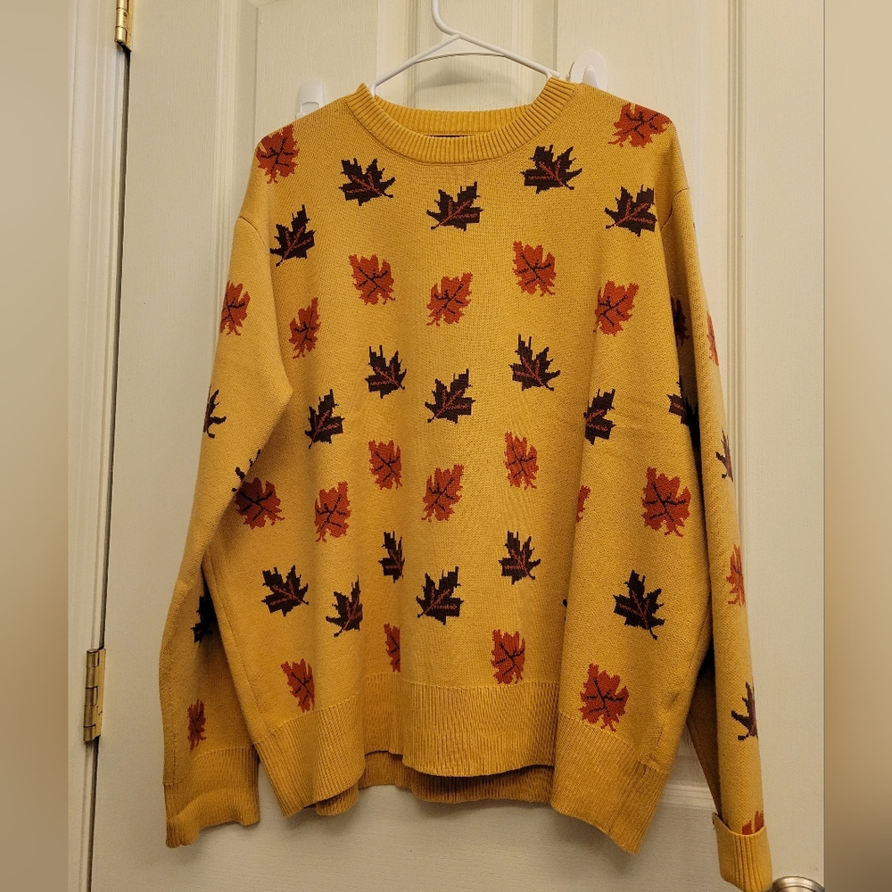 Autumn Leaf Patterned Yellow Sweater
